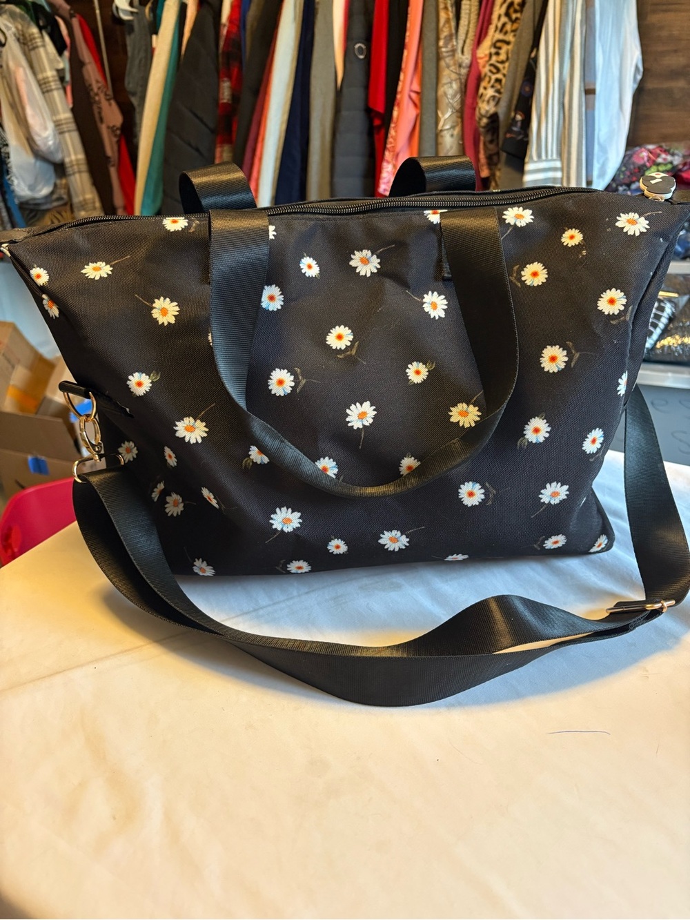 Alice + Olivia Black Daisy Print Tote with Removable Strap